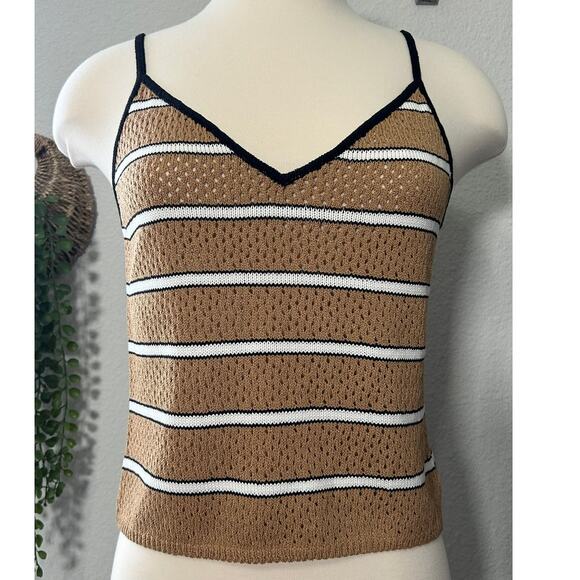 St. John Sport Brown & White Striped Knit Tank Top Y2K Neutral Tone Size Small - Picture 1 of 9